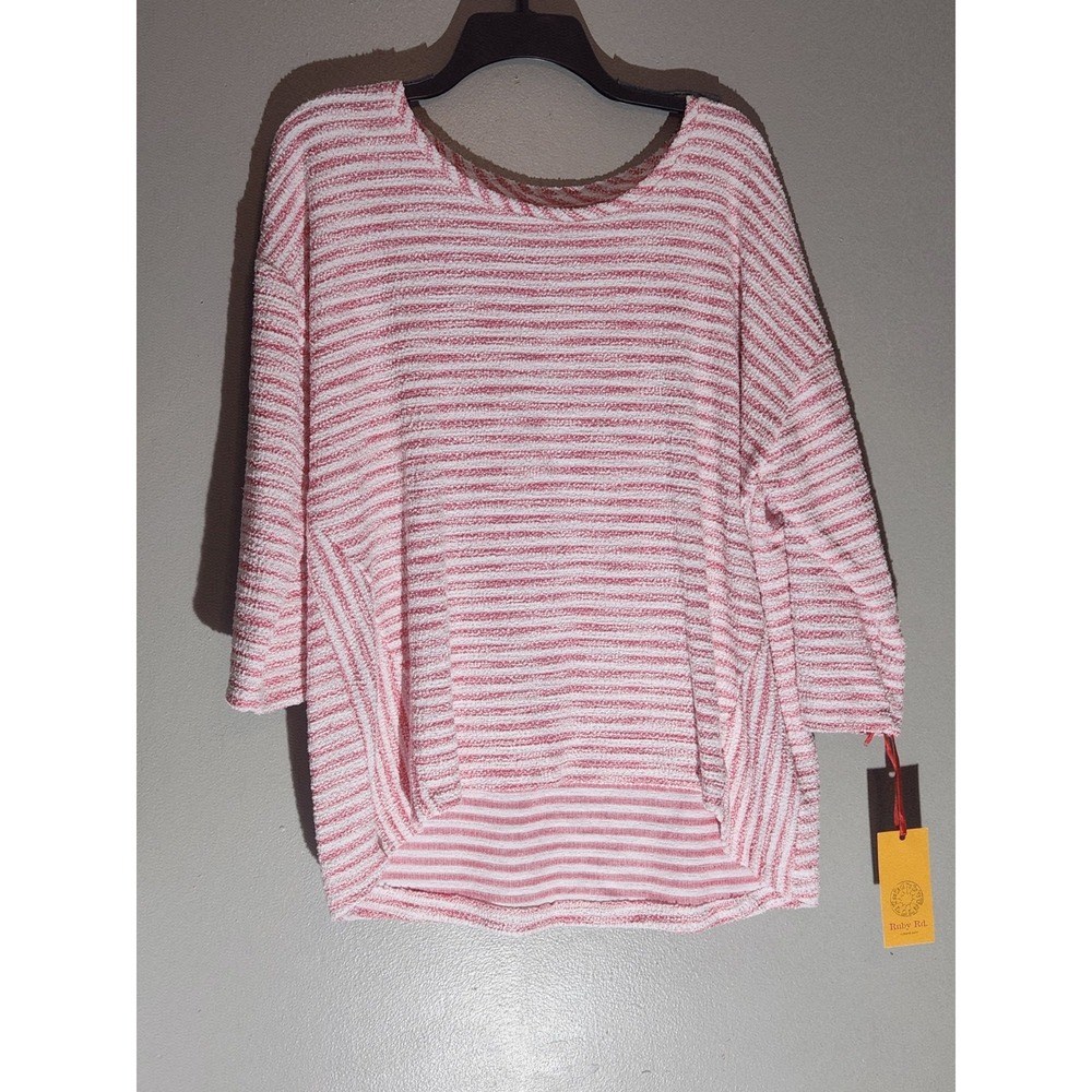 Ruby Rd Top Pink Stripe‎ Mid  Sleeve Size Xl